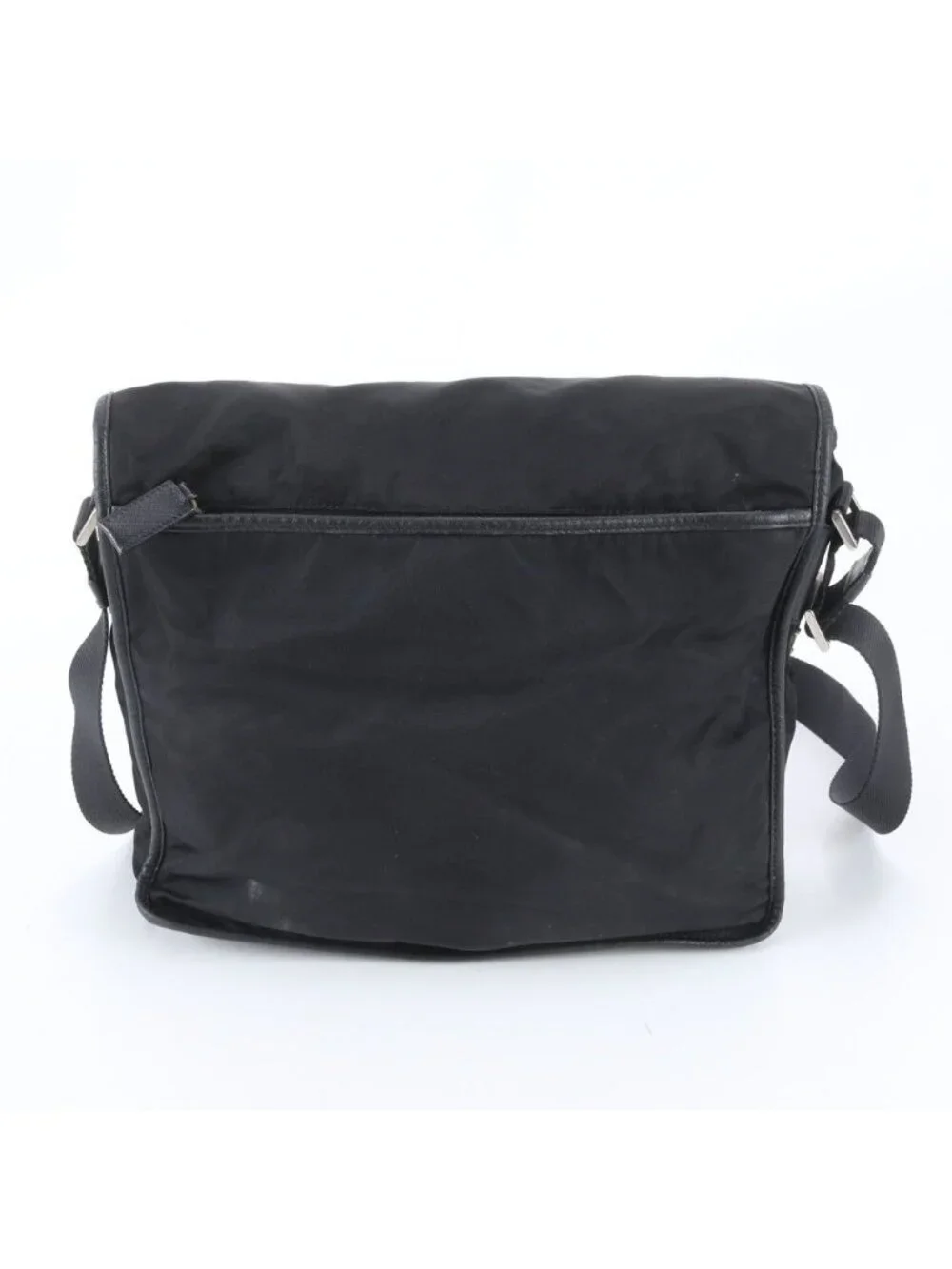 Prada Tessuto Nylon Triangle Logo Leather Shoulder Bag Crossbody Messenger Black